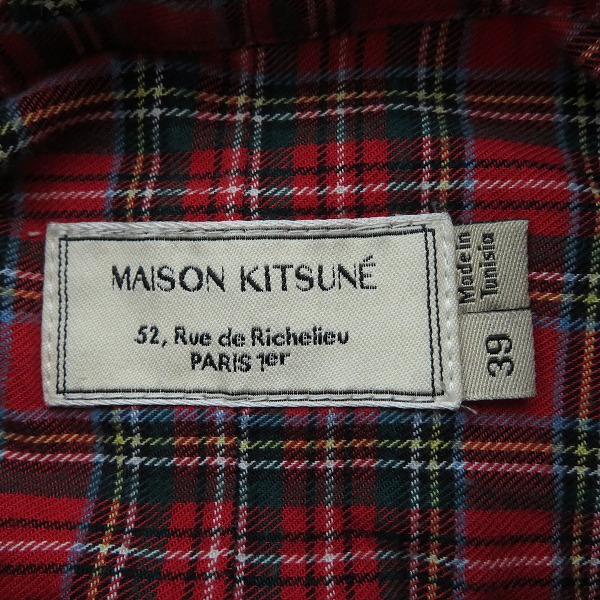 実際に弊社で買取させて頂いたMAISON KITSUNE/メゾンキツネ トリコロール フォックス ロゴ タータンチェック ボタン シャツ/39の画像 2枚目