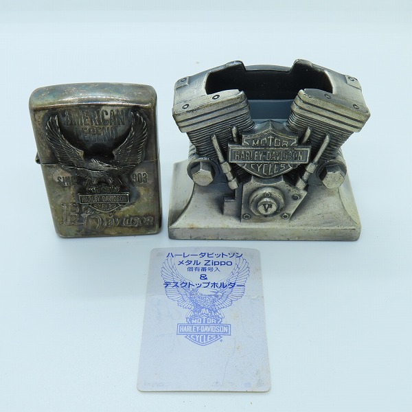 実際に弊社で買取させて頂いたZIPPO/ジッポー HARLEY DAVIDSON/ハーレーダビッドソン LIMITED EDITION イーグルメタル貼り デスクトップホルダー 95年製の画像 8枚目