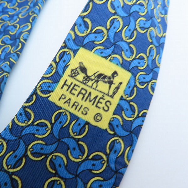 実際に弊社で買取させて頂いたHERMES/エルメス 総柄 シルク100％ ネクタイ ブルーの画像 2枚目