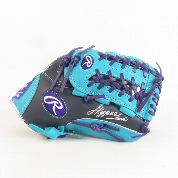実際に弊社で買取させて頂いたローリングス HYPER Tech Color SYNC/ハイパーテック オールラウンド用 軟式 野球グローブ ネイビー×Mグリーン GR4HTCN55Wの画像 1枚目