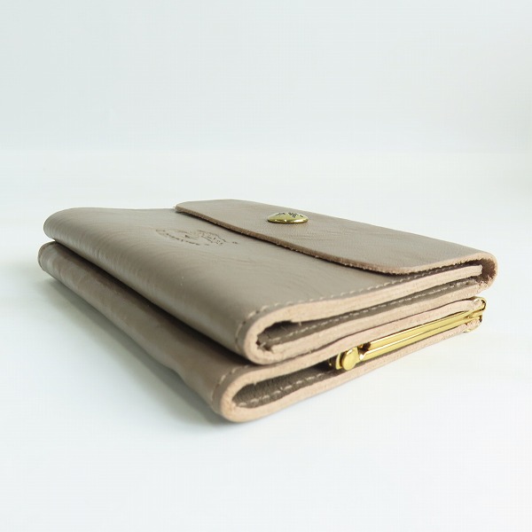 実際に弊社で買取させて頂いたIL BISONTE/イルビゾンテ レザー がま口 二つ折り財布/ウォレット グレー系 54192-3-04440の画像 2枚目