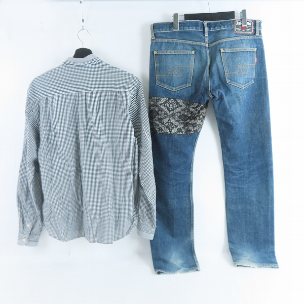 実際に弊社で買取させて頂いたAND SUNS/アンドサンズ チェック柄シャツ/デニムパンツ 2点セットの画像 1枚目