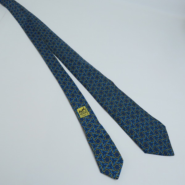 実際に弊社で買取させて頂いたHERMES/エルメス 総柄 シルク100％ ネクタイ ブルーの画像 4枚目
