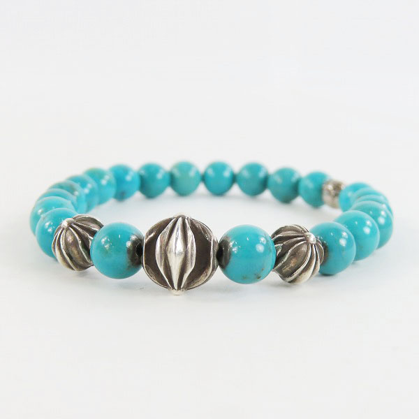 実際に弊社で買取させて頂いたCHROME HEARTS/クロムハーツ 8mm ターコイズ ビーズブレスレット/CHクロスボールの画像 2枚目