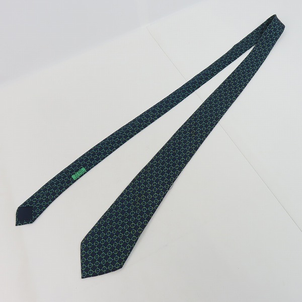 実際に弊社で買取させて頂いたHERMES/エルメス 総柄 シルク100％ ネクタイ グリーン/ブルー の画像 6枚目