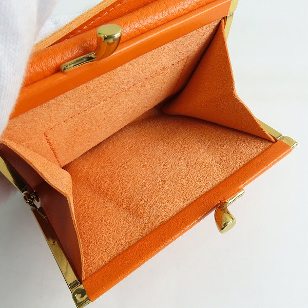実際に弊社で買取させて頂いたIL BISONTE/イルビゾンテ レザー がま口 二つ折り財布/ウォレット オレンジ 54192-3-04440の画像 5枚目