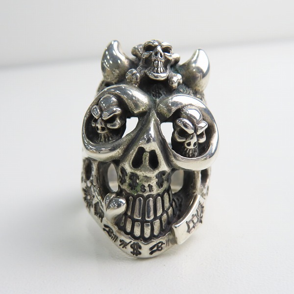 実際に弊社で買取させて頂いた【ギャラ付】BWL/ビルウォールレザー グラフィティマスタースカルリング ｗ/ホーンズ GLSアイズ＆ハートカスタム 22-23号の画像 1枚目