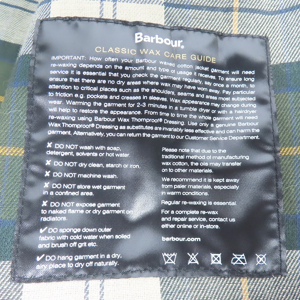 実際に弊社で買取させて頂いたBarbour/バブアー TRANSPORT トランスポート ワックス コットン ショート ブルゾン 232MWX1678 36の画像 5枚目