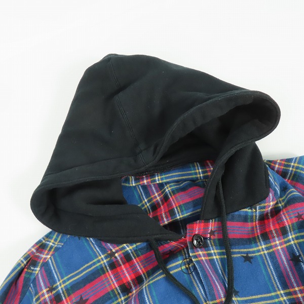 実際に弊社で買取させて頂いたuniform experiment/ユニフォームエクスペリメント 21AW スターフランネルチェックフーデッドシャツ UE-212037/2の画像 4枚目