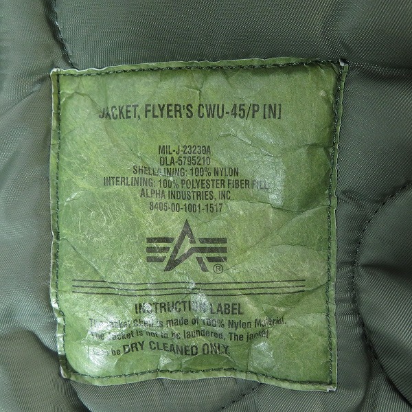 実際に弊社で買取させて頂いた【難有り】ALPHA INDUSTRIES/アルファインダストリーズ フライトジャケット 20302-121/Lの画像 5枚目