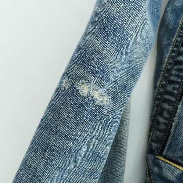 実際に弊社で買取させて頂いたAKM/エーケーエム ダメージ加工  シングル ライダース デニム ジャケット B260/Mの画像 6枚目