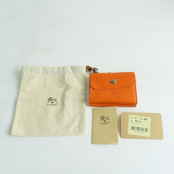 実際に弊社で買取させて頂いたIL BISONTE/イルビゾンテ レザー がま口 二つ折り財布/ウォレット オレンジ 54192-3-04440の画像 9枚目