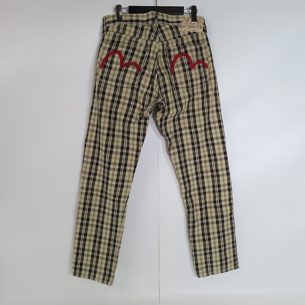 実際に弊社で買取させて頂いたEVISU/エヴィス チェック コットンパンツ Lot.2005/ライトベージュ系/30の画像 1枚目