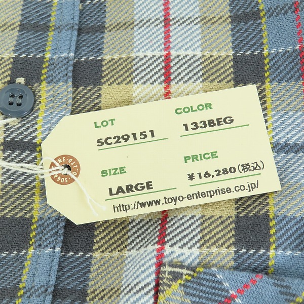 実際に弊社で買取させて頂いた【未使用】SUGARCANE/シュガーケーン ツイルチェックワークシャツ SC29151 Lの画像 6枚目