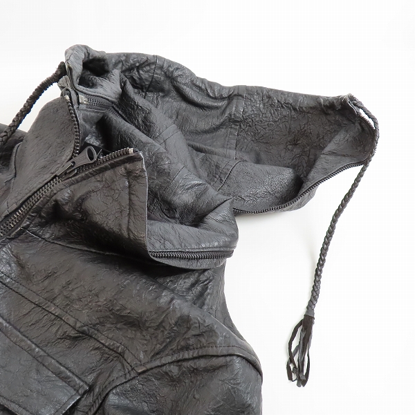 実際に弊社で買取させて頂いたBUFFALO BOBS/バッファローボブズ 羊革/シープレザー サイドリブ フーデッド レザージャケット MFB5414/2の画像 7枚目