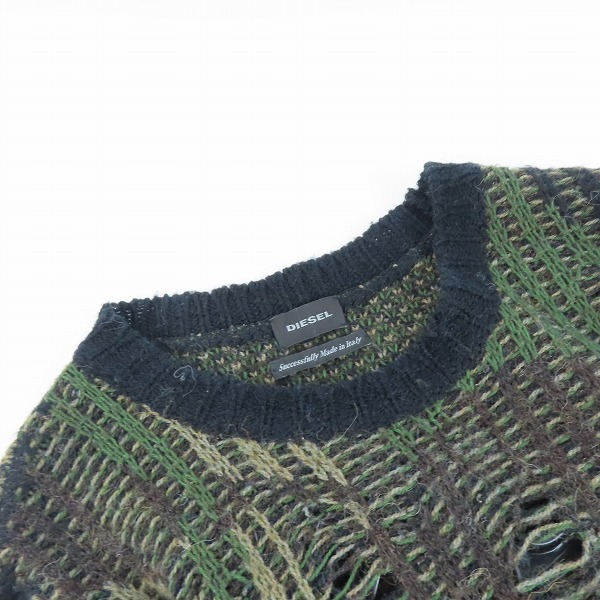実際に弊社で買取させて頂いたDIESEL/ディーゼル アルパカ混ダメージ加工ニットセーター/Lの画像 6枚目