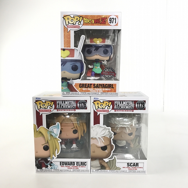 実際に弊社で買取させて頂いたFunko/ファンコ Pop/ポップ 鋼の錬金術師/ドラゴンボール エドワードエルリック/スカ― 等 フィギュア 3点セット