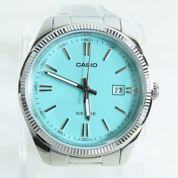 実際に弊社で買取させて頂いた【未使用/保証期間内】CASIO Collection/カシオ コレクション ターコイズカラー文字盤 5気圧防水 腕時計 MTP-1302D-2A2JF 