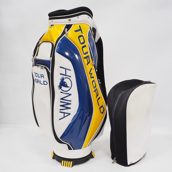 実際に弊社で買取させて頂いたHONMA/ホンマ/本間 ゴルフ CB-1607 TOUR WORLD/ツアーワールド 9型 5分割キャディバッグ ブルーｘイエロー の画像 1枚目