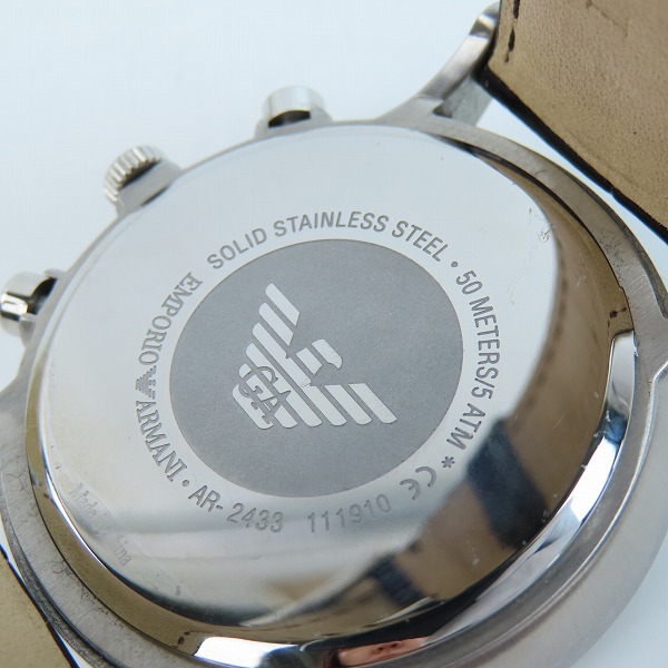 実際に弊社で買取させて頂いたEMPORIO ARMANI/エンポリオアルマーニ ベージュ文字盤 クロノグラフ 腕時計 AR-2433  の画像 3枚目