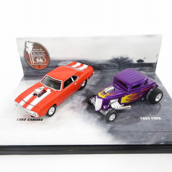実際に弊社で買取させて頂いた100% HotWheels/ホットウィール MAIN STREET OF AMERICA Route 66 1969 CAMARO/カマロ 1934 FORD/フォード ミニカーの画像 1枚目