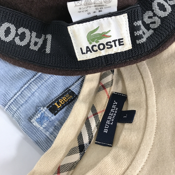 実際に弊社で買取させて頂いた【おまとめ】LACOSTE/ラコステ LEE/リー BURBERRY/バーバリー 他 Tシャツ/ハンチングキャップ/パンツ 等