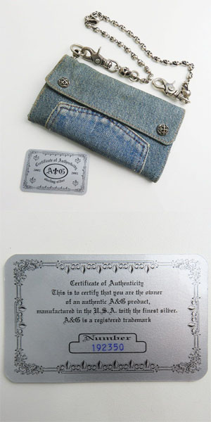実際に弊社で買取させて頂いたA&G/エーアンドジー デニム ウォレット 三つ折り財布/スカル ウォレットチェーンの画像 9枚目