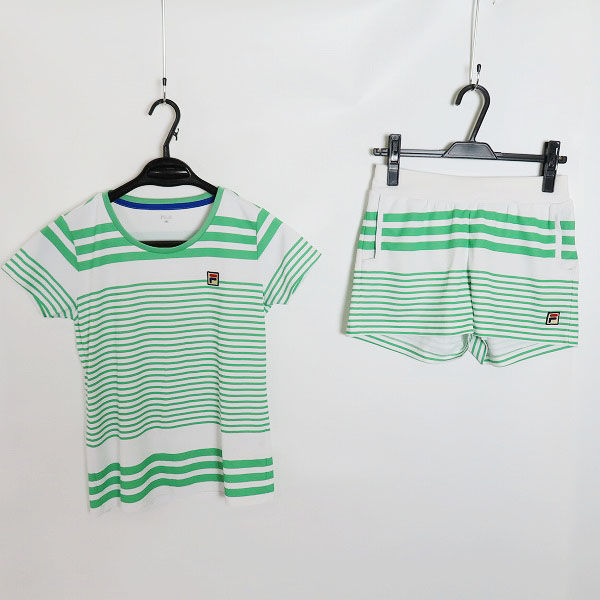 実際に弊社で買取させて頂いたFILA/フィラ テニスウェア レディース セットアップ グリーン ストライプ VL1627/VL1629 M