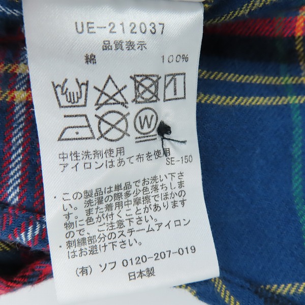実際に弊社で買取させて頂いたuniform experiment/ユニフォームエクスペリメント 21AW スターフランネルチェックフーデッドシャツ UE-212037/2の画像 3枚目
