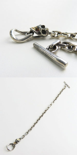 実際に弊社で買取させて頂いた【ギャラ付】BWL/ビルウォールレザー グッドラックスカルカスタム w/ゴールドサダー スクエアチェーンブレスレットの画像 7枚目