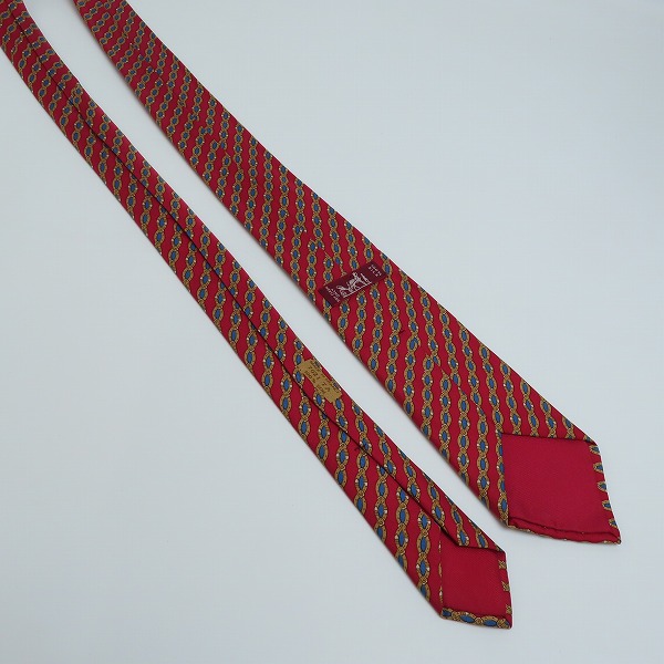 実際に弊社で買取させて頂いたHERMES/エルメス 総柄 シルク100％ ネクタイ レッドの画像 5枚目