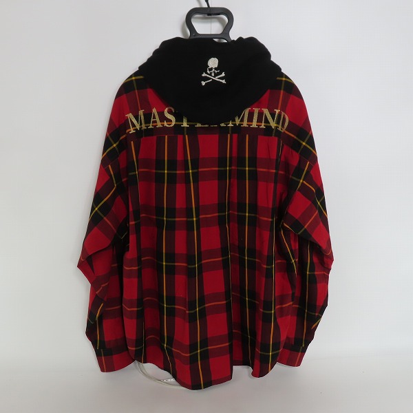 実際に弊社で買取させて頂いたmastermind/マスターマインド スカル/ロゴ刺繍 スカル/チェック柄 オーバーサイズ フード付きシャツ MW21S06-SH010-006/Mの画像 1枚目