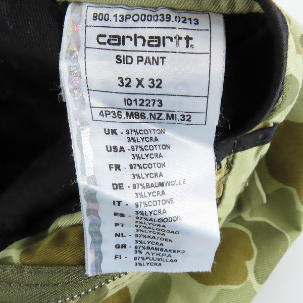 実際に弊社で買取させて頂いたcarhartt/カーハート sid pants duck camo/カモフラ柄ワークパンツ I012273/32×32の画像 3枚目
