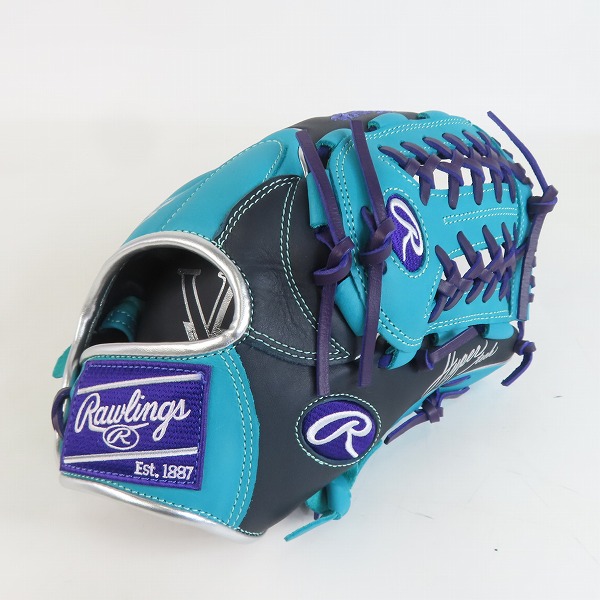 実際に弊社で買取させて頂いたローリングス HYPER Tech Color SYNC/ハイパーテック オールラウンド用 軟式 野球グローブ ネイビー×Mグリーン GR4HTCN55W