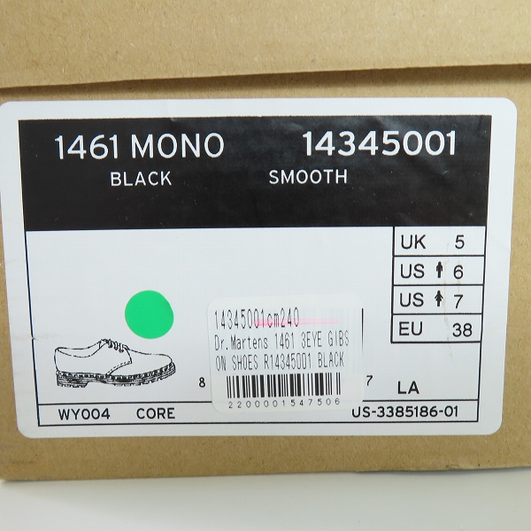 実際に弊社で買取させて頂いた【未使用】Dr.Martens/ドクターマーチン 1461 MONO 3EYE SHOE 3ホールブーツ 14345001 UK5の画像 7枚目
