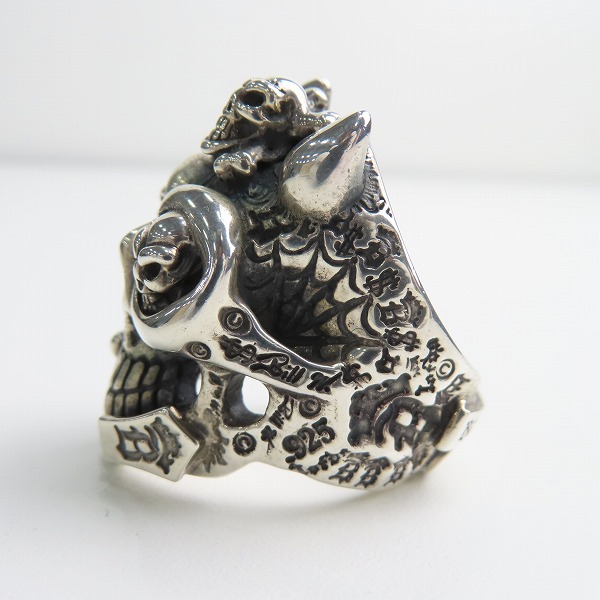 実際に弊社で買取させて頂いた【ギャラ付】BWL/ビルウォールレザー グラフィティマスタースカルリング ｗ/ホーンズ GLSアイズ＆ハートカスタム 22-23号の画像 2枚目