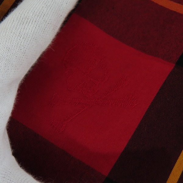 実際に弊社で買取させて頂いたmastermind/マスターマインド スカル/ロゴ刺繍 スカル/チェック柄 オーバーサイズ フード付きシャツ MW21S06-SH010-006/Mの画像 6枚目