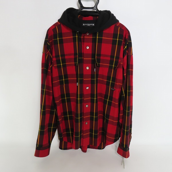 実際に弊社で買取させて頂いたmastermind/マスターマインド スカル/ロゴ刺繍 スカル/チェック柄 オーバーサイズ フード付きシャツ MW21S06-SH010-006/M