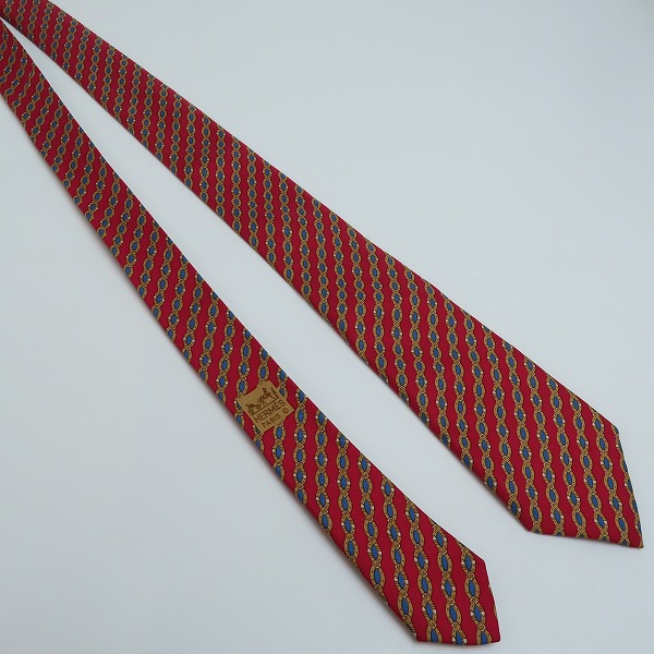実際に弊社で買取させて頂いたHERMES/エルメス 総柄 シルク100％ ネクタイ レッドの画像 4枚目