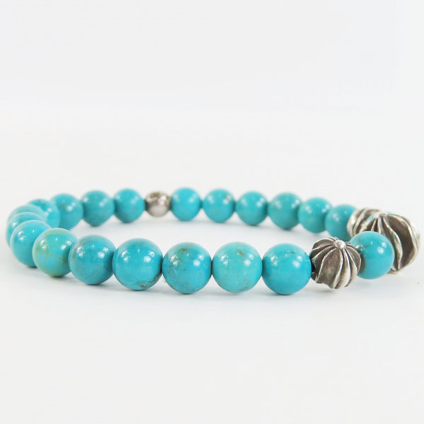 実際に弊社で買取させて頂いたCHROME HEARTS/クロムハーツ 8mm ターコイズ ビーズブレスレット/CHクロスボールの画像 5枚目
