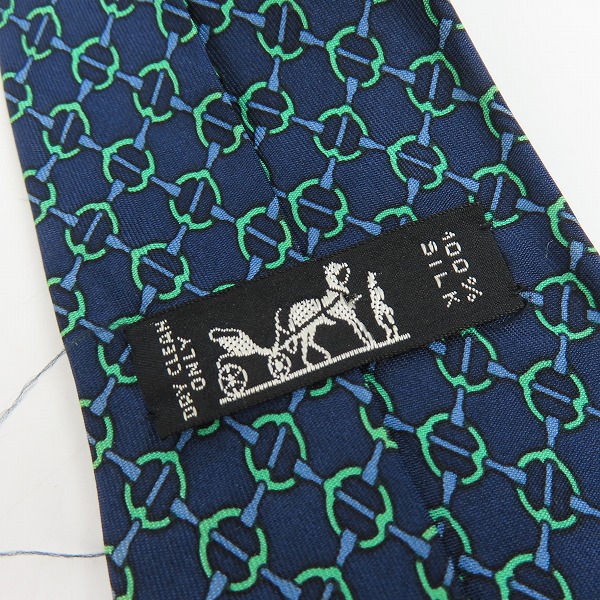 実際に弊社で買取させて頂いたHERMES/エルメス 総柄 シルク100％ ネクタイ グリーン/ブルー の画像 1枚目