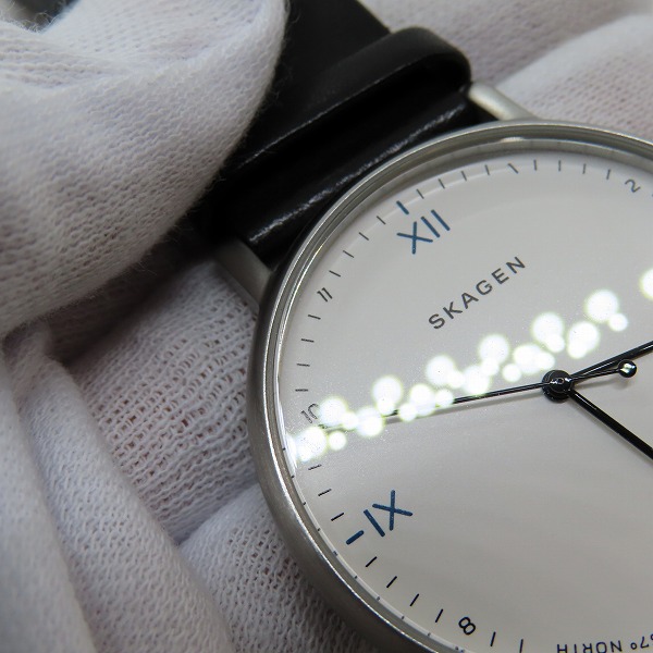 実際に弊社で買取させて頂いたSKAGEN×Playtype/スカーゲン×プレイタイプ SIGNATUR ブラックレザーウォッチ 腕時計 SKW6412の画像 7枚目