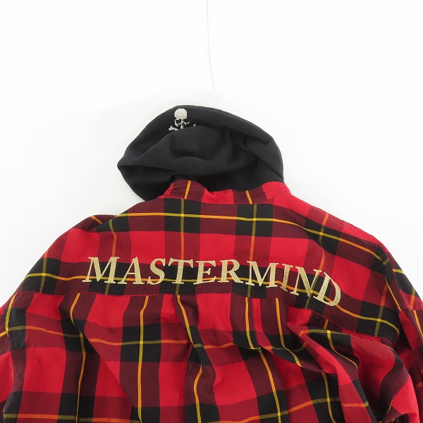 実際に弊社で買取させて頂いたmastermind/マスターマインド スカル/ロゴ刺繍 スカル/チェック柄 オーバーサイズ フード付きシャツ MW21S06-SH010-006/Mの画像 5枚目
