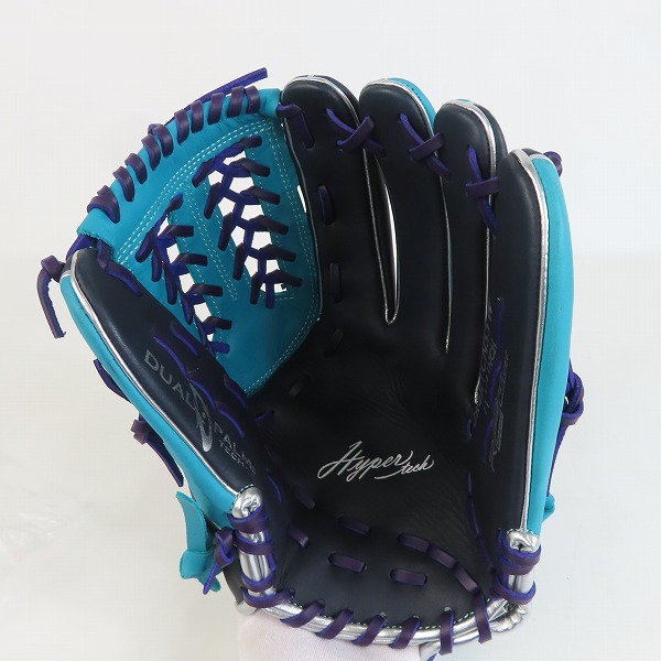 実際に弊社で買取させて頂いたローリングス HYPER Tech Color SYNC/ハイパーテック オールラウンド用 軟式 野球グローブ ネイビー×Mグリーン GR4HTCN55Wの画像 3枚目