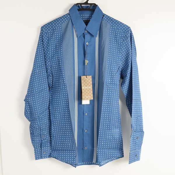 実際に弊社で買取させて頂いた【JPタグ/未使用】GUCCI/グッチ ドットデザイン切り替え長袖シャツ/ 309114 Z3597/38/15