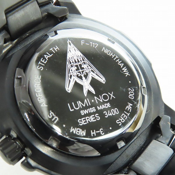 実際に弊社で買取させて頂いたLUMINOX/ルミノックス NIGHTHAWK/ナイトホーク F-117 クオーツ 黒文字盤 腕時計 3400 の画像 4枚目