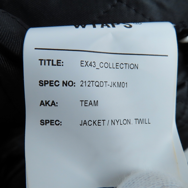 実際に弊社で買取させて頂いた【未使用】WTAPS/ダブルタップス 21AW TEAM JACKET/チームジャケット ブラック 212QDT-JKM01/XLの画像 3枚目