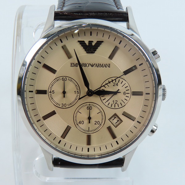 実際に弊社で買取させて頂いたEMPORIO ARMANI/エンポリオアルマーニ ベージュ文字盤 クロノグラフ 腕時計 AR-2433  