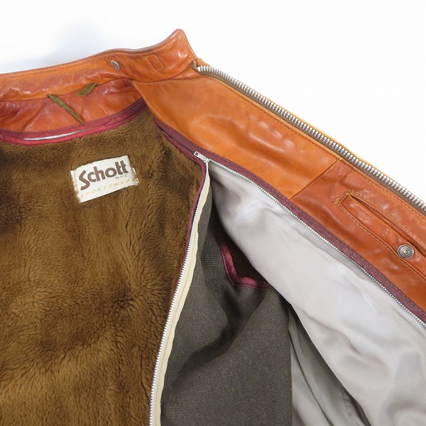 実際に弊社で買取させて頂いたSchott/ショット シングル ライダース ジャケット レザー USA製  TALONジップ/ライナー付きの画像 3枚目