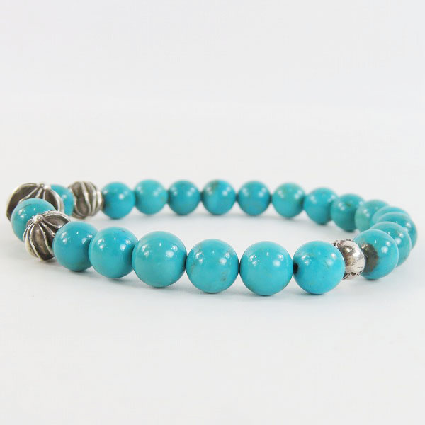 実際に弊社で買取させて頂いたCHROME HEARTS/クロムハーツ 8mm ターコイズ ビーズブレスレット/CHクロスボールの画像 3枚目